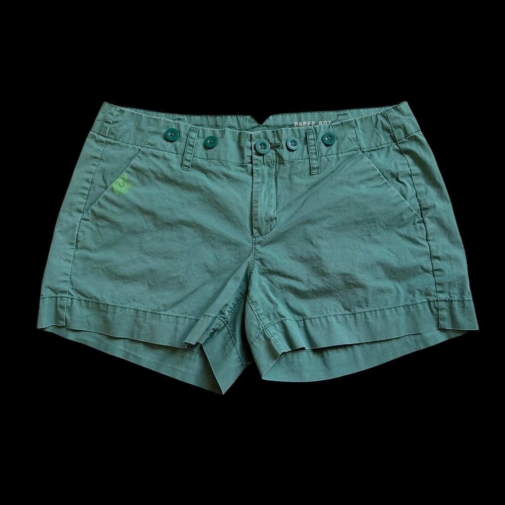 Paper Boy Green Cotton Chino Shorts Womens Sz 4 Button Fly Mid Rise Casual